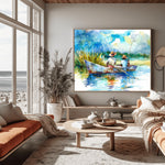 Gullah Geechee boys fishing boat canvas art rated five stars by verified buyers. Gullah Geechee Art premium giclee ink.