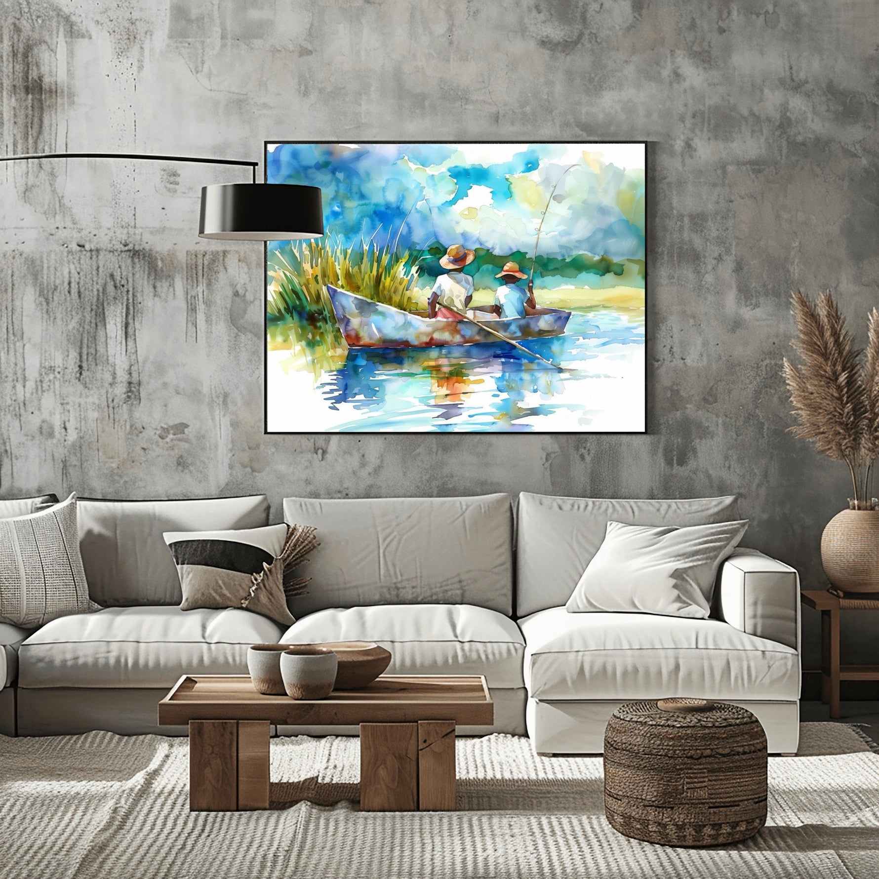 Gullah Geechee boys fishing boat canvas perfect for bedroom or gift for her. Gullah Geechee Art in lowcountry marsh.